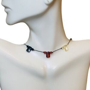 Vintage Women’s Multicolored Shimmering Glass Silver Tone Choker Necklace 16”
